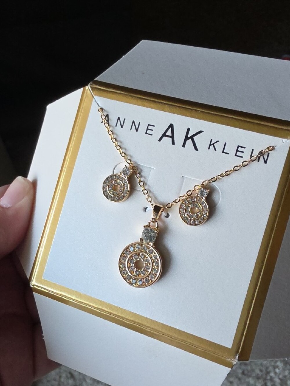 Anne Klein Gold-Tone Crystal Pendant Necklace and Stud Earrings Set